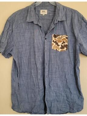 Ecko Unlimited Shirt Men 3XL Blue Camo Pocket Button Up Casual Classic Hip Hop